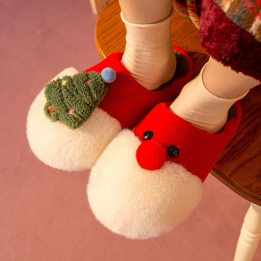 Pantuflas Navideñas con Santa Claus y Árbol de Navidad