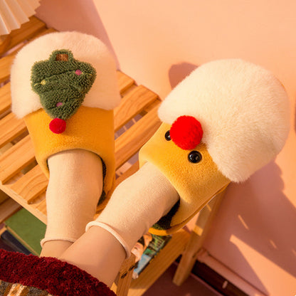 Pantuflas Navideñas con Santa Claus y Árbol de Navidad