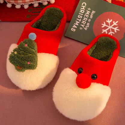 Pantuflas Navideñas con Santa Claus y Árbol de Navidad