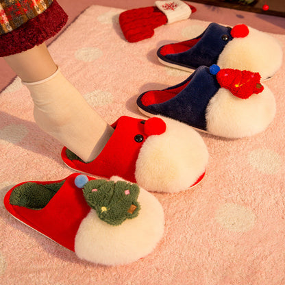 Pantuflas Navideñas con Santa Claus y Árbol de Navidad